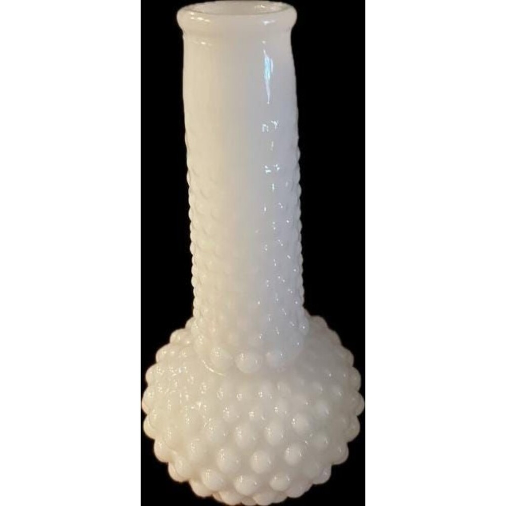 Vintage E.O. Brody White Milk Glass Hobnail Bud Vase Barber Bottle 7.5" MCM